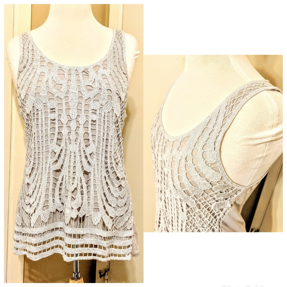 $15 EXPRESS silver and gray knit blouse - Picture 1 of 7